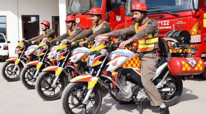 In Peshawar, KPK introduces Resuce-1122 motorcycle ambulances.