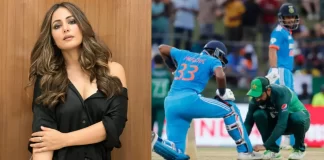 When Shadab Khan ties Hardik Pandya’s shoelace during an Asia Cup game, Indian actress Hina Khan reacts.
