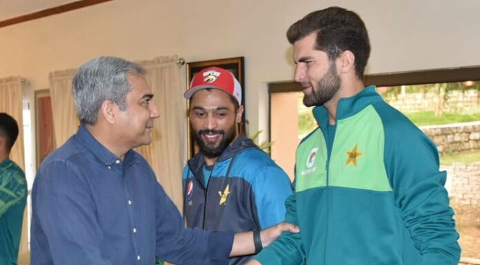 PCB Chairman Mohsin Naqvi visits players at the Kakul training camp